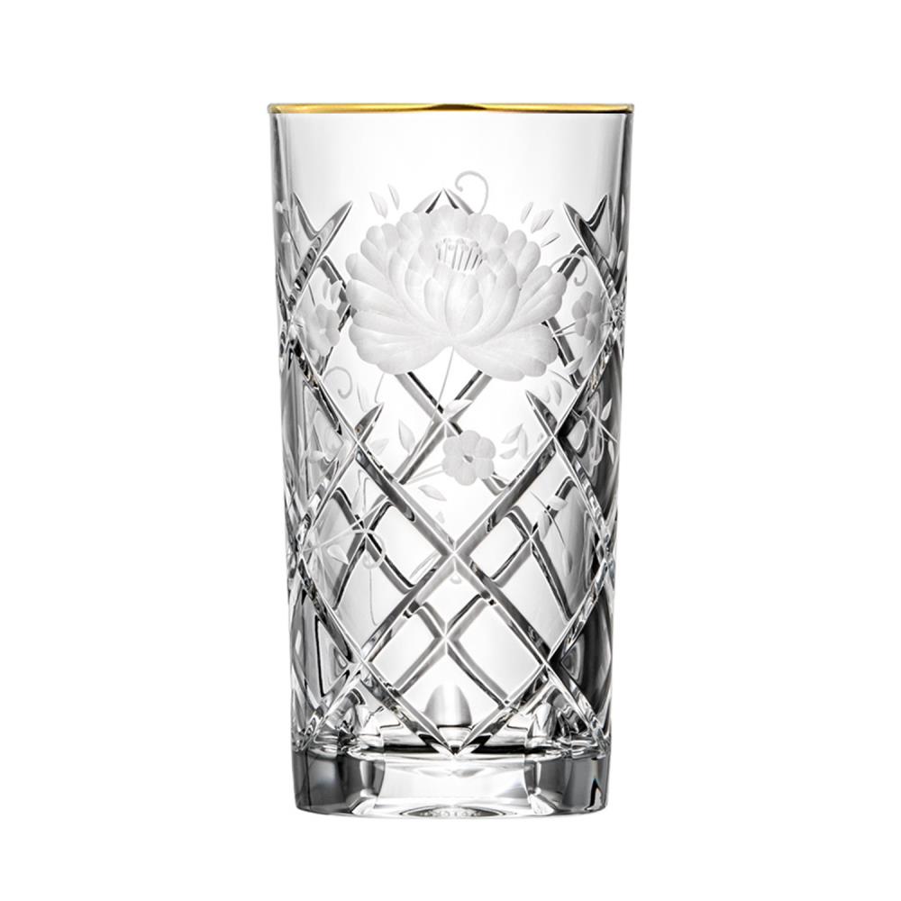 Longdrinkglass crystal Sunrose Gold rim clear (13.5 cm)